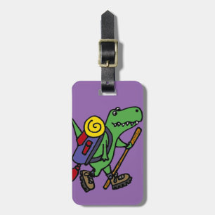 Funny Hiking Green T-Rex Dinosaur Luggage Tag