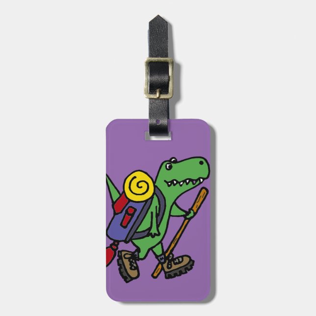 Funny Hiking Green T-Rex Dinosaur Luggage Tag (Front Vertical)