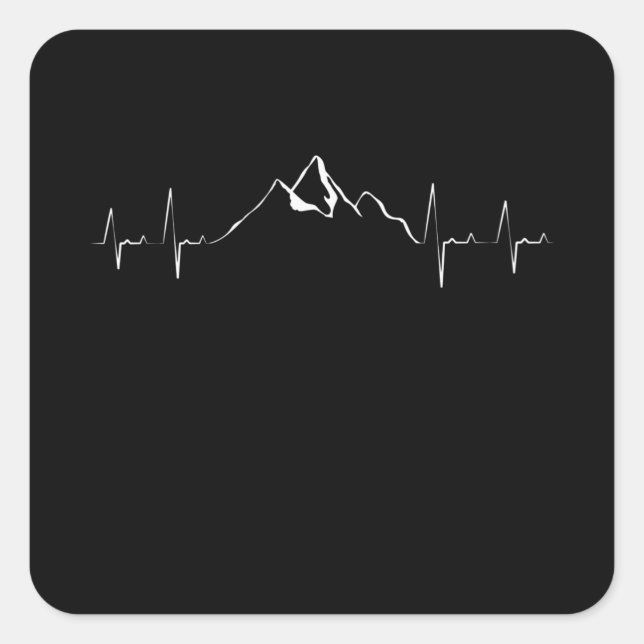 Funny Hiking Heartbeat Mountain Gift Square Sticker (Front)