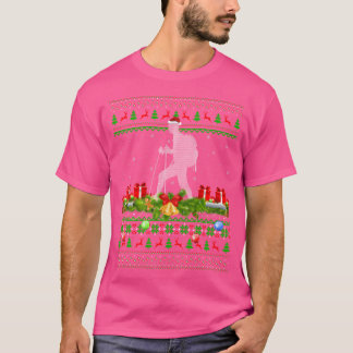 Funny Hiking Lover Xmas Lighting Santa Ugly Hiking T-Shirt