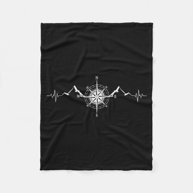 Funny Hiking Nature Mountains Wind Rose Comp Heart Fleece Blanket (Front)