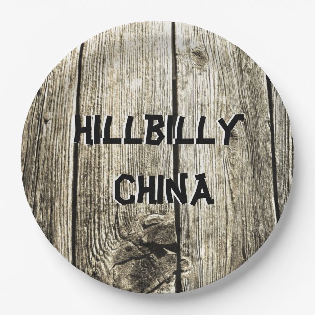 Funny Hillbilly China Faux Knotty Pine Fence Paper Plate (Front)