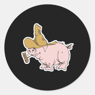 funny hillbilly pig classic round sticker