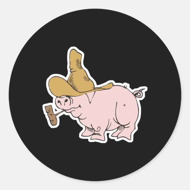 funny hillbilly pig classic round sticker (Front)