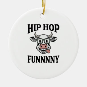 Funny Hip Hop Cow Vintage Engraving Shirt Design_1 Ceramic Tree Decoration