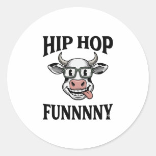 Funny Hip Hop Cow Vintage Engraving Shirt Design_1 Classic Round Sticker