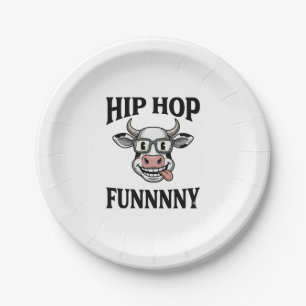 Funny Hip Hop Cow Vintage Engraving Shirt Design_1 Paper Plate