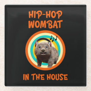 Funny Hip-hop Wombat in the House Glass Coaster