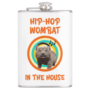 Funny Hip-hop Wombat in the House Hip Flask