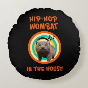 Funny Hip-hop Wombat in the House Round Cushion