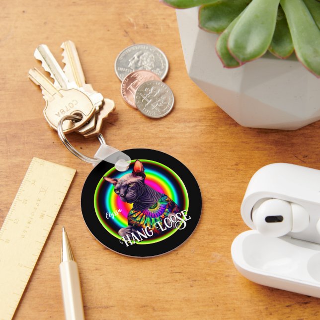 Funny Hippie Sphynx Cat Key Ring (Desk)