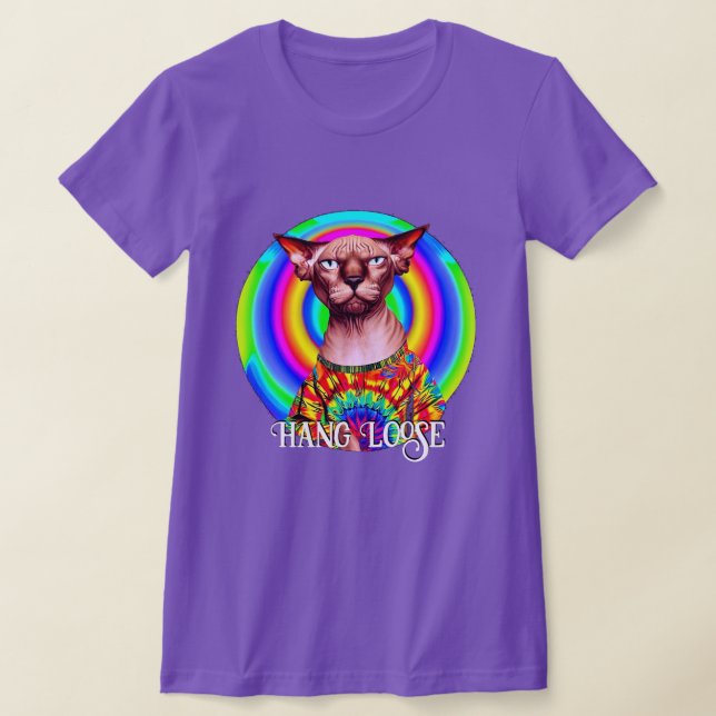 Funny Hippie Sphynx Cat T-Shirt (Laydown)