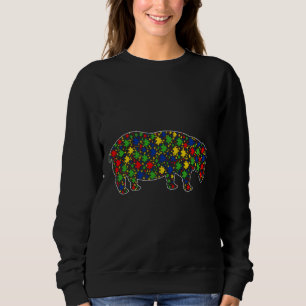 Funny Hippo Animals Puzzle Pieces Autism Awareness Sweatshirt
