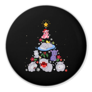 Funny Hippo Christmas Tree | Xmas Hippopotamus Ceramic Knob