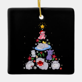 Funny Hippo Christmas Tree | Xmas Hippopotamus Ceramic Ornament