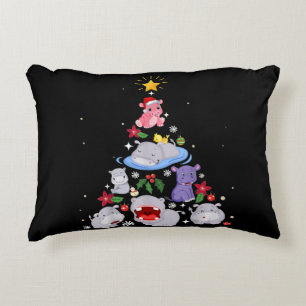 Funny Hippo Christmas Tree Xmas Hippopotamus Decorative Cushion