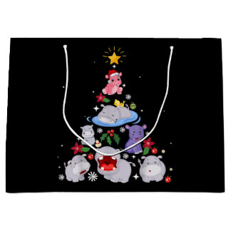 Funny Hippo Christmas Tree | Xmas Hippopotamus Large Gift Bag