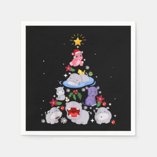 Funny Hippo Christmas Tree   Xmas Hippopotamus Napkin