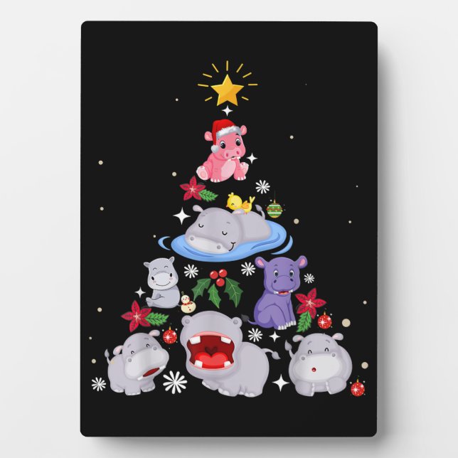 Funny Hippo Christmas Tree | Xmas Hippopotamus Plaque (Front)