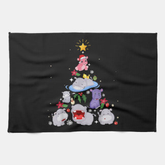 Funny Hippo Christmas Tree | Xmas Hippopotamus Tea Towel
