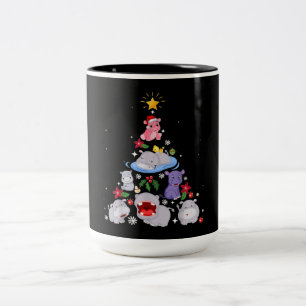 Funny Hippo Christmas Tree   Xmas Hippopotamus Two-Tone Coffee Mug