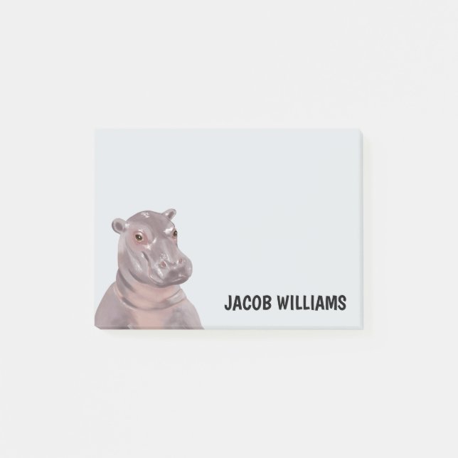 Funny Hippo Personalised Name   Post-it Notes (Front)