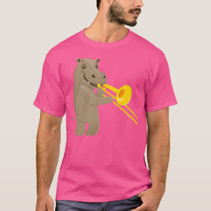 Funny hippo playing music with trombone  T-Shirt