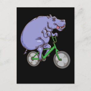 Funny Hippo Riding Bicycle Hippopotamus Kids Hippo Postcard