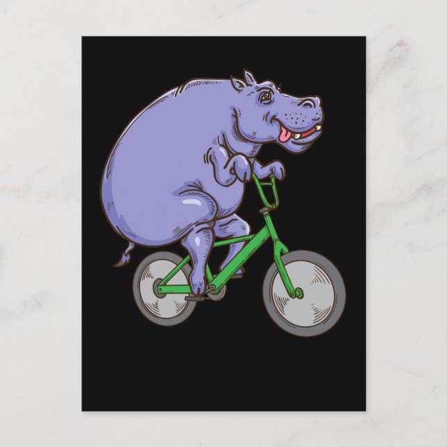 Funny Hippo Riding Bicycle Hippopotamus Kids Hippo Postcard (Front)