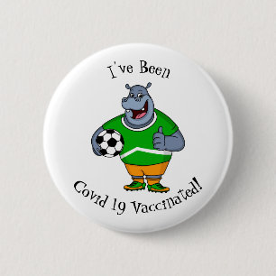 Funny hippo soccer player cartoon illustration 6 cm round badge