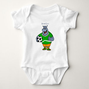 Funny hippo soccer player cartoon illustration baby bodysuit