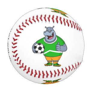 Funny hippo soccer player cartoon illustration baseball