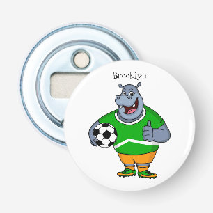 Funny hippo soccer player cartoon illustration bottle opener