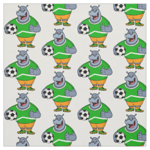 Funny hippo soccer player cartoon illustration fabric