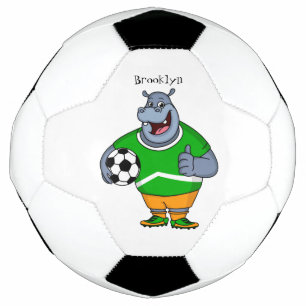 Funny hippo soccer player cartoon illustration football