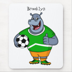 Funny hippo soccer player cartoon illustration  mouse mat