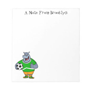 Funny hippo soccer player cartoon illustration notepad