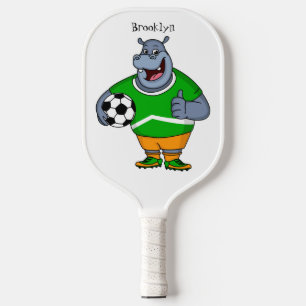 Funny hippo soccer player cartoon illustration  pickleball paddle