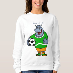 Funny hippo soccer player cartoon illustration sweatshirt