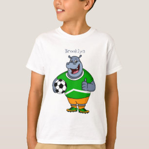 Funny hippo soccer player cartoon illustration T-Shirt