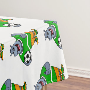 Funny hippo soccer player cartoon illustration tablecloth