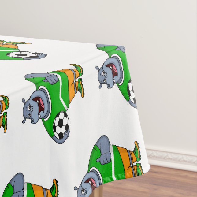 Funny hippo soccer player cartoon illustration tablecloth (In Situ)