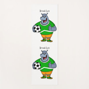Funny hippo soccer player cartoon illustration yoga mat