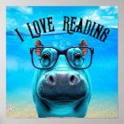 Funny Hippo with Glasses I Love Reading Library