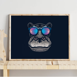 Funny Hippo   With Sunglasses Wall Print 