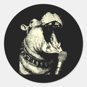 Funny Hippopotamus Singing Punk Rocker Nge Animal Classic Round Sticker