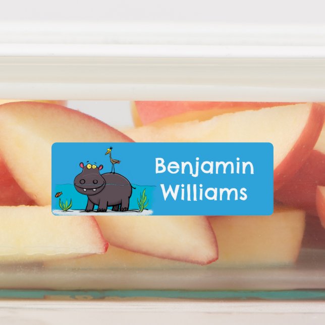 Funny hippopotamus with bird cartoon personalised (Affixed)