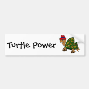 Funny Hippy Flower Turtle Cartoon Bumper Sticker