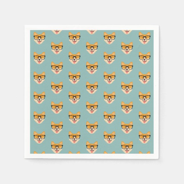 Funny Hipster Corgi Pattern Napkin (Front)