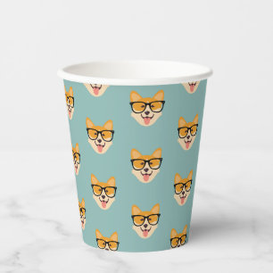 Funny Hipster Corgi Pattern Paper Cups